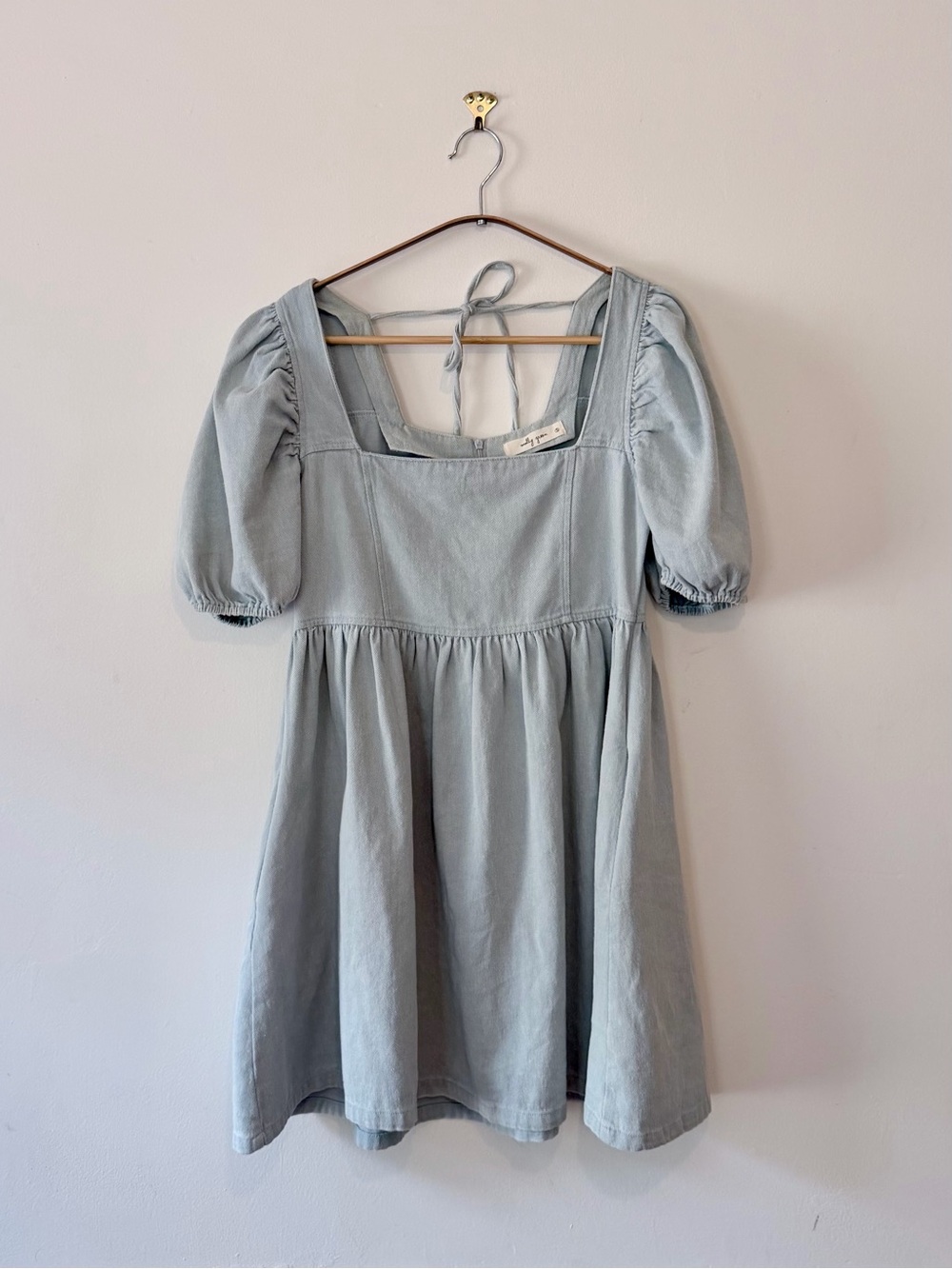 Molly Green Boutique 90s Denim Puff Sleeve Square Neck Babydoll Dress - S